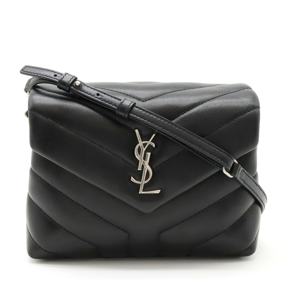 SAINT LAURENT PARIS Yves YSL Monogram Loulou Toy Bag Shoulder Leather Black